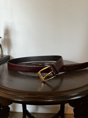 Vintage Yves Saint Laurent Dark Brown Leather Belt with Gold Buckle